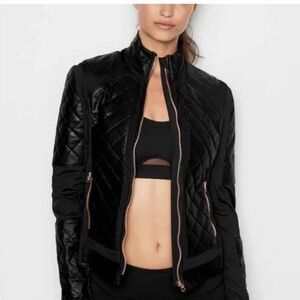 Black Victoria Secret Sport Moto‎ Style Jacket w/ Rose Gold Zipper Detail Sz XS